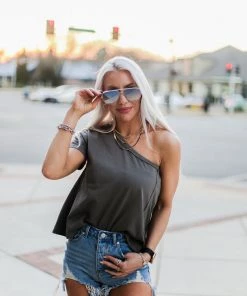 Wishlist Charcoal One Shoulder T-Shirt Women's Clothing