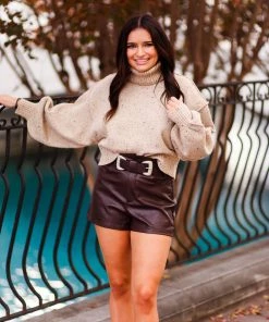 Le Lis Women's Clothing Mocha Confetti Turtle Neck Knit Sweater