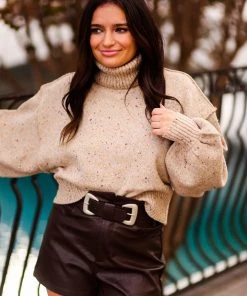 Le Lis Women's Clothing Mocha Confetti Turtle Neck Knit Sweater