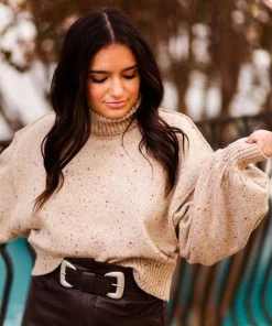 Le Lis Women's Clothing Mocha Confetti Turtle Neck Knit Sweater