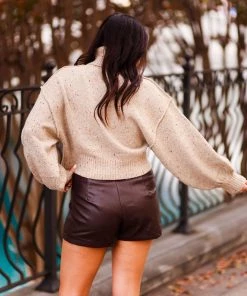 Le Lis Women's Clothing Mocha Confetti Turtle Neck Knit Sweater