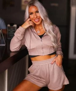 HYFVE Mocha Cropped Zip Up Hoodie