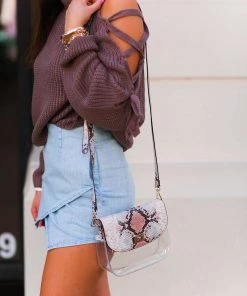 HYFVE Mocha Lace Up Shoulder Knit Sweater Women's Clothing