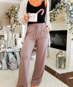Wasabi + Mint Women's Clothing Mocha Drawstring Lounge Pants