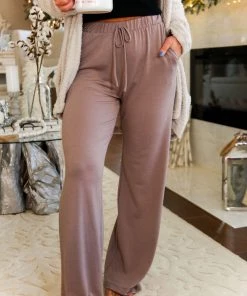 Wasabi + Mint Women's Clothing Mocha Drawstring Lounge Pants