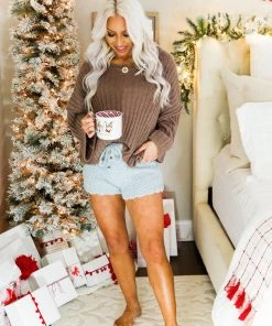 POL Mocha Ribbed Fleece Sweater Women's Clothing