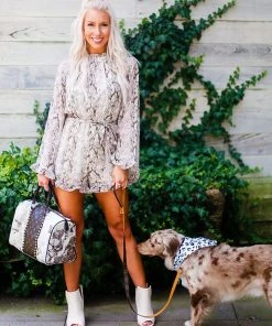 She & Sky Mocha Snake Skin Long Sleeve Romper