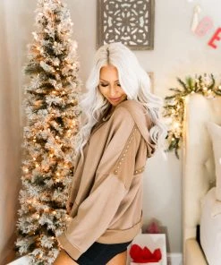 POL Mocha Studded Pullover