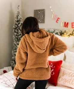 Zeanna Women's Clothing Mocha Teddy Half Zip Pullover