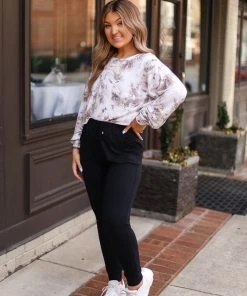 Le Lis Mocha Tie Dye Long Sleeve Pullover Women's Clothing