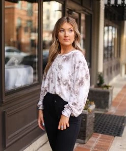 Le Lis Mocha Tie Dye Long Sleeve Pullover Women's Clothing