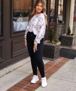 Le Lis Mocha Tie Dye Long Sleeve Pullover Women's Clothing