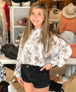 Le Lis Mocha Tie Dye Long Sleeve Pullover Women's Clothing