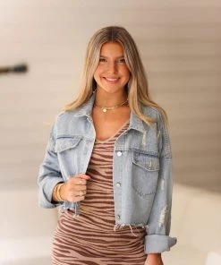 Blue B Women's Clothing Monica Rhinestone Studded Denim Jacket