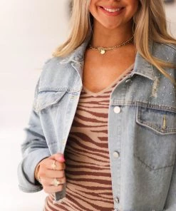 Blue B Women's Clothing Monica Rhinestone Studded Denim Jacket