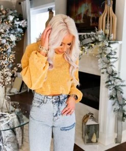 Le Lis Women's Clothing Mustard Yellow Chenille Turtle Neck Sweater