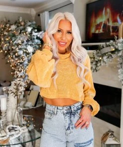 Le Lis Women's Clothing Mustard Yellow Chenille Turtle Neck Sweater