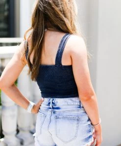 Nikibiki Navy Blue Acid Wash Ribbed Cropped Tank