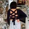 Le Lis Women's Clothing Navy Blue Lace Up Back Knit Sweater