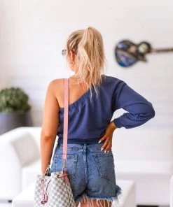 Vintage Shop Navy Blue One Shoulder Sweatshirt Women's Clothing