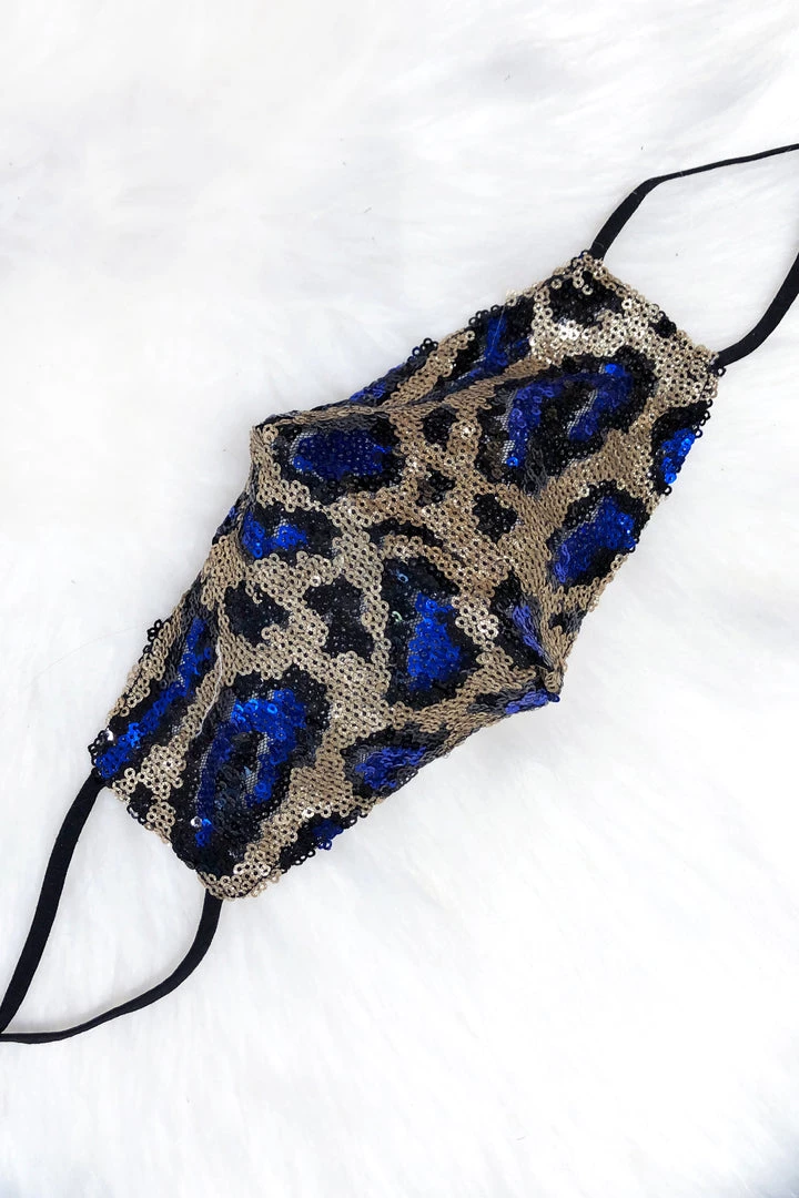 Hana Dark Blue And Gold Leopard Sequin Face Mask 3 Hana Dark Blue And Gold Leopard Sequin Face Mask