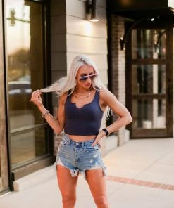 HYFVE Navy Blue V Cut Ribbed Knit Tank Top Women's Clothing 13 HYFVE Navy Blue V Cut Ribbed Knit Tank Top Women's Clothing