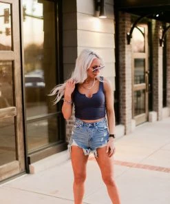 HYFVE Navy Blue V Cut Ribbed Knit Tank Top Women's Clothing 14 HYFVE Navy Blue V Cut Ribbed Knit Tank Top Women's Clothing