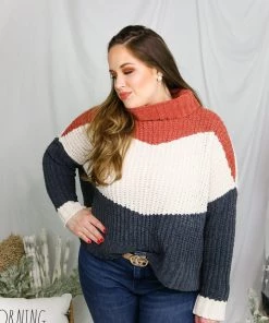 POL Navy Color Block Turtle Neck Sweater