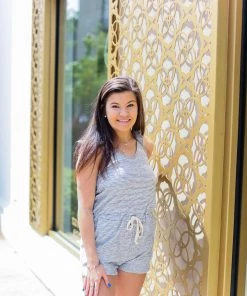 Hem & Thread Women's Clothing Navy Striped Ruffle Sleeve Romper