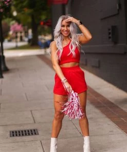 Le Lis Women's Clothing New Classic Red One Shoulder Two Piece Set