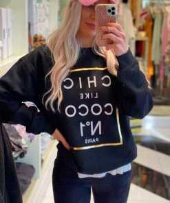 Alphia Women's Clothing No. 1 Like Coco Black Sweatshirt