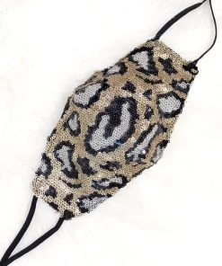 Hana Nude And Gold Leopard Sequin Face Mask