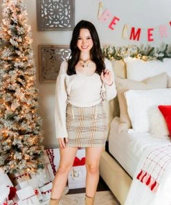 Le Lis Oatmeal Back Tie Sweater Women's Clothing