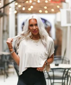 Mono B Women's Clothing Oatmeal Boxy Style Basic Cropped Tee