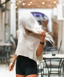 Mono B Women's Clothing Oatmeal Boxy Style Basic Cropped Tee