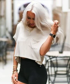 Mono B Women's Clothing Oatmeal Boxy Style Basic Cropped Tee