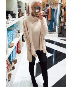 Cherish Oatmeal Brushed Knit Cowl Neck Pullover