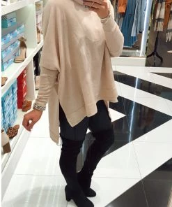 Cherish Oatmeal Brushed Knit Cowl Neck Pullover