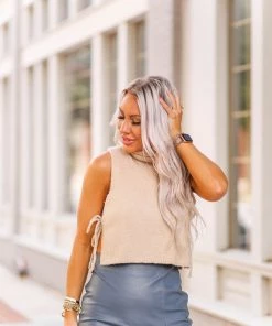 Le Lis Oatmeal Mock Neck Sleeveless Sweater Women's Clothing