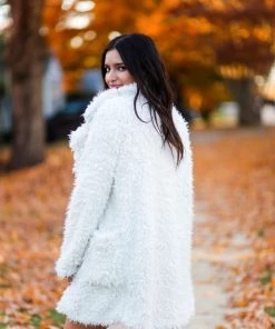 HYFVE Women's Clothing Off White Faux Fur Pea Coat