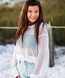 HYFVE Women's Clothing Cream Open Knit Sweater