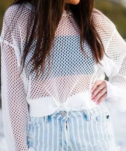 HYFVE Women's Clothing Cream Open Knit Sweater