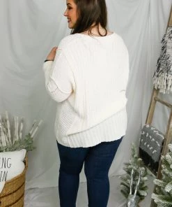 Ces Femme Women's Clothing Off White Oversized V-Neck Sweater