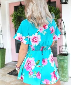 Peach Love California Women's Clothing Off To Cancun Blue Summer Floral Romper 8 Peach Love California Women's Clothing Off To Cancun Blue Summer Floral Romper