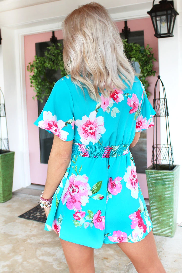 Peach Love California Women's Clothing Off To Cancun Blue Summer Floral Romper 5 Peach Love California Women's Clothing Off To Cancun Blue Summer Floral Romper