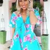 Peach Love California Women's Clothing Off To Cancun Blue Summer Floral Romper
