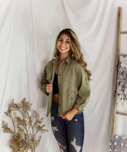 Newbury Kustom Women's Clothing Olive Green Star Patch Jacket