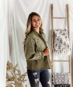 Newbury Kustom Women's Clothing Olive Green Star Patch Jacket