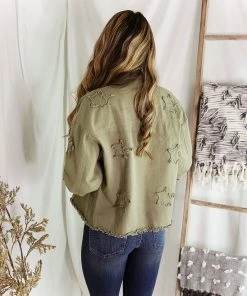 Newbury Kustom Women's Clothing Olive Green Star Patch Jacket
