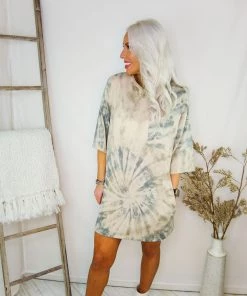 Le Lis Olive Tie Dye T-Shirt Dress With Pockets Women's Clothing